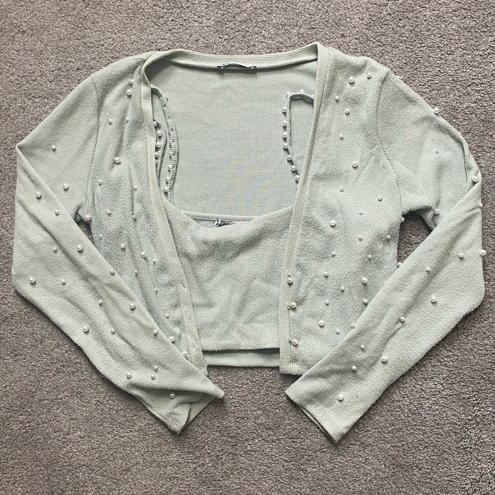 2 piece crop top and cropped cardigan